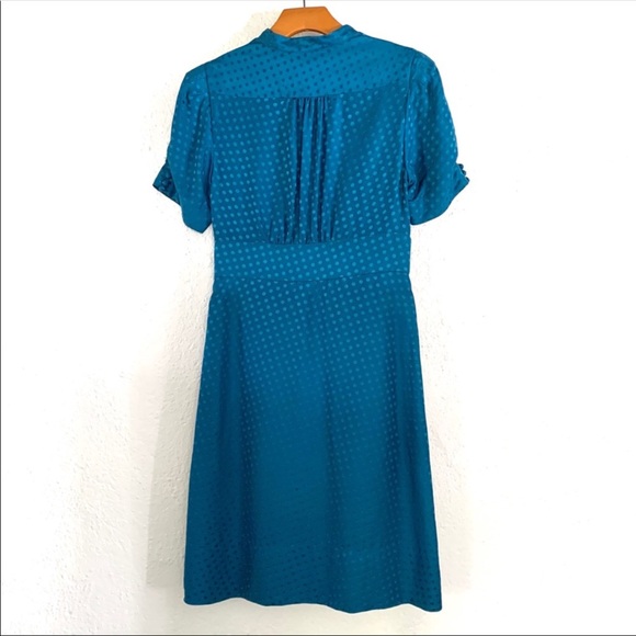 🎄Banana Republic Silk Teal Short Sleeve, Polka Dot Dress Sz 12 NWT! - Picture 2 of 13